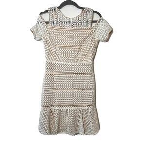 INA Peekaboo Cold Shoulder Sleeve Mini Dress Womens S White Ruffle‎ Hem Lace